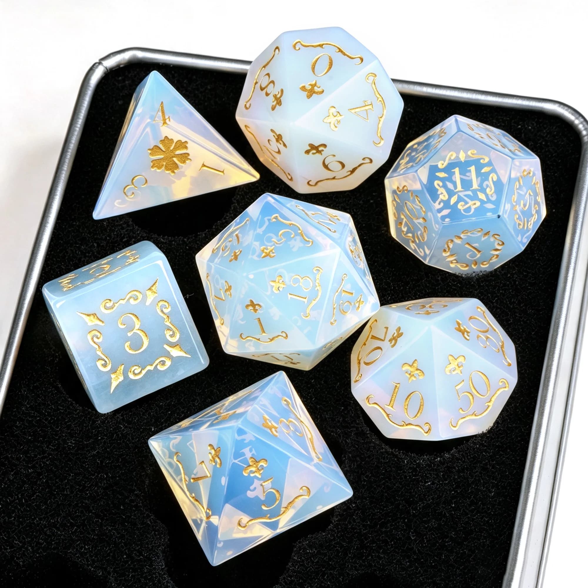 Gemstone Crystal DND 7‑Pcs Dice Set for D&D RPG Dungeons & Dragons, Assorted Polyhedral Dice for Tabletop Gaming
