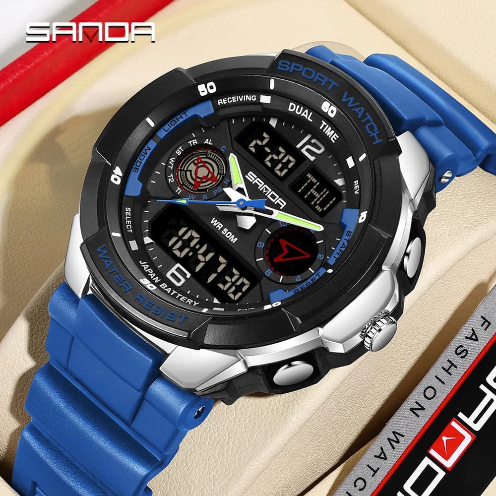 SANDA 6197 Orologio elettronico da studente coreano da uomo di prima classe Sport Sveglia multifunzionale Orologi da uomo impermeabili 2024
