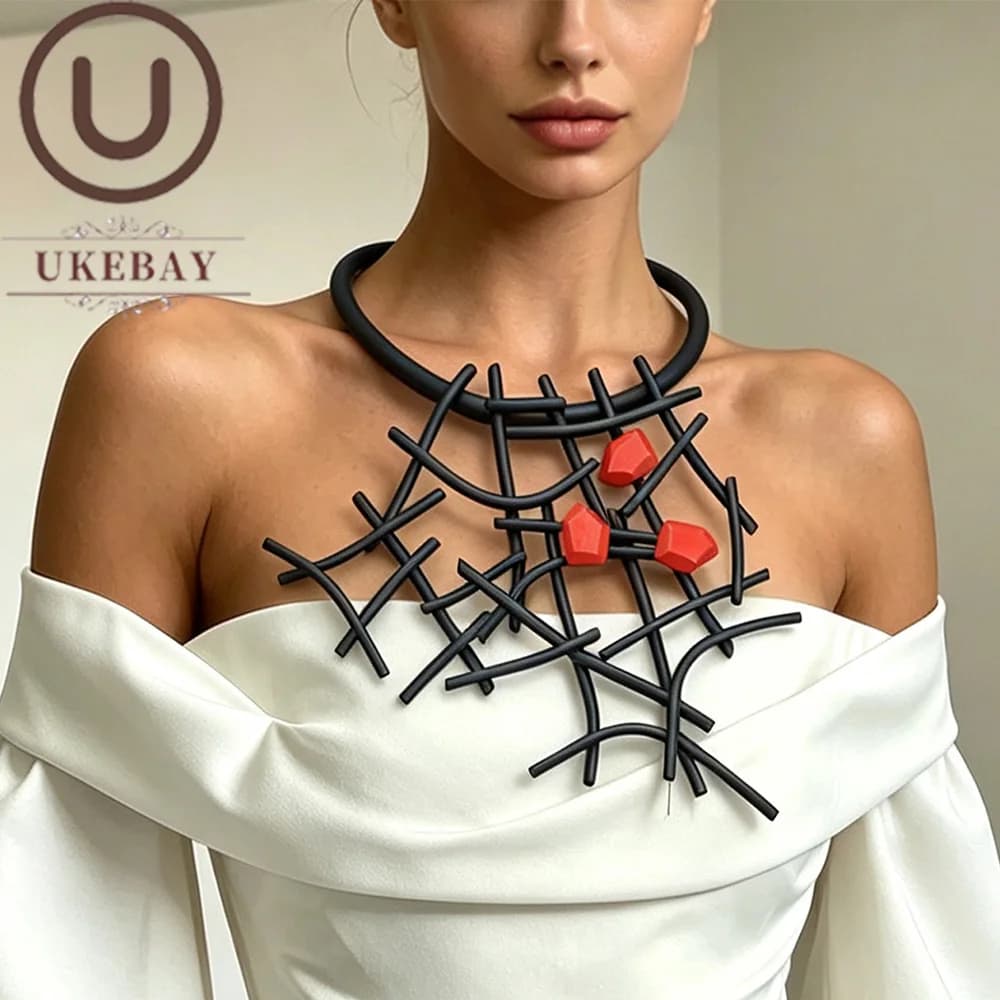 UKEBAY New Designer Luxury Necklaces Women Handmade Gothic Pendant Necklace Rubber Jewelry Wooden Accessories Statement Jewelry