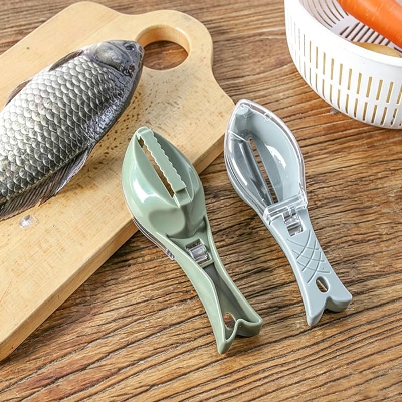 WIKHOSTAR Raschietto per squame di pesce con coperchio, spazzola per la pulizia della pelle di pesce, strumento per la rimozione rapida delle squame, accessorio da cucina per la pulizia dei frutti di mare