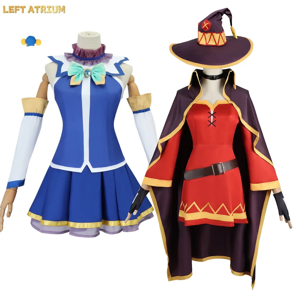 Costume Cosplay Anime KonoSuba: La Benedizione di Dio su Questo Meraviglioso Mondo - Set Top, Gonna, Vestito e Mantello di Aqua Megumin - Costume di Halloween