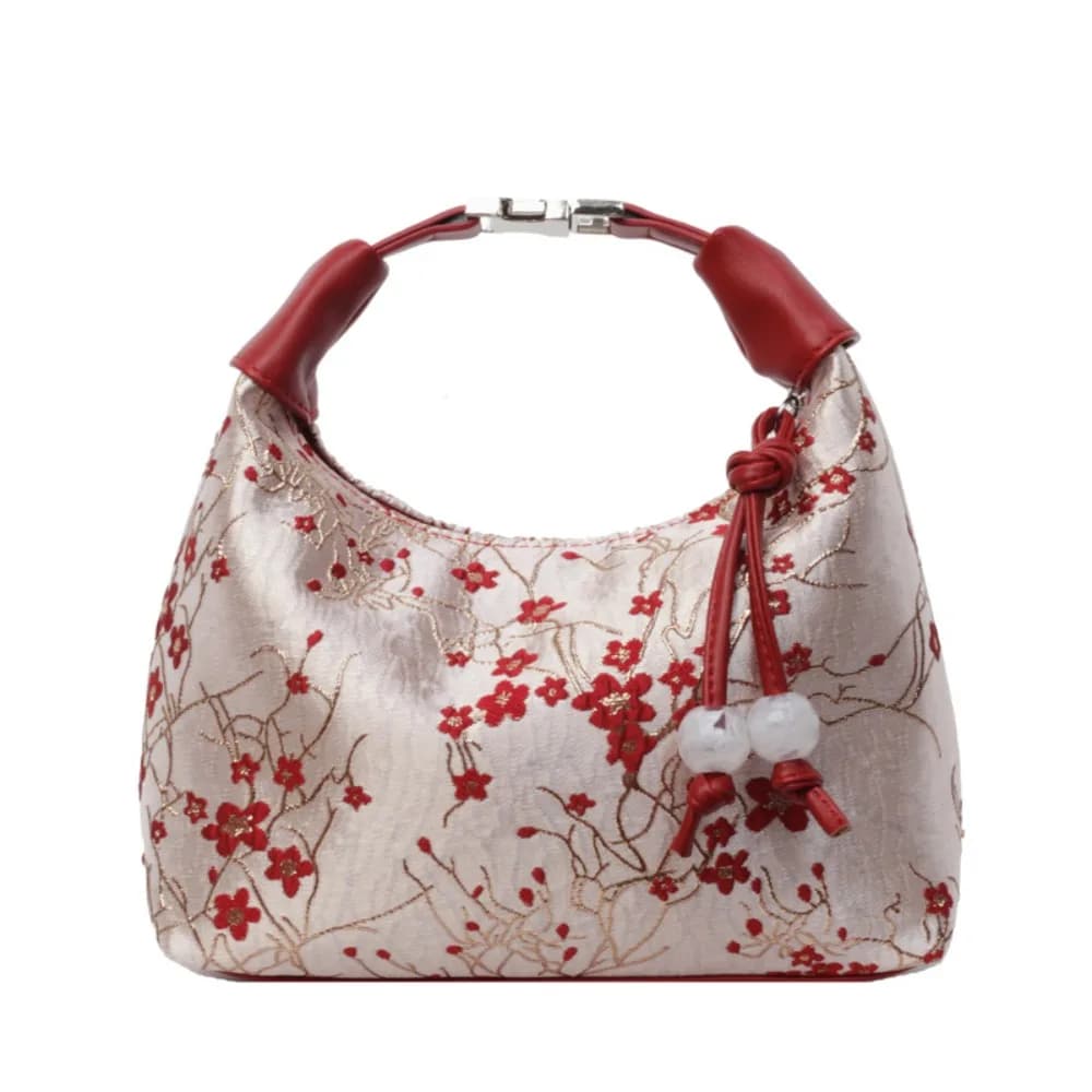 Elegante Borsa Ricamata in Stile Cinese, Borsa a Tracolla con Cerniera in Tela Ricamata Hanfu, Borsa Cheongsam per Matrimonio