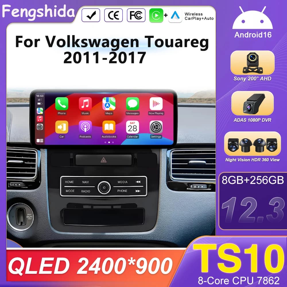 12.3“inch Wireless CarPlay For Volkswagen Touareg 2011-2017 Android 16 Car Radio Multimedia 4G WIFI Touch Screen Navigation GPS