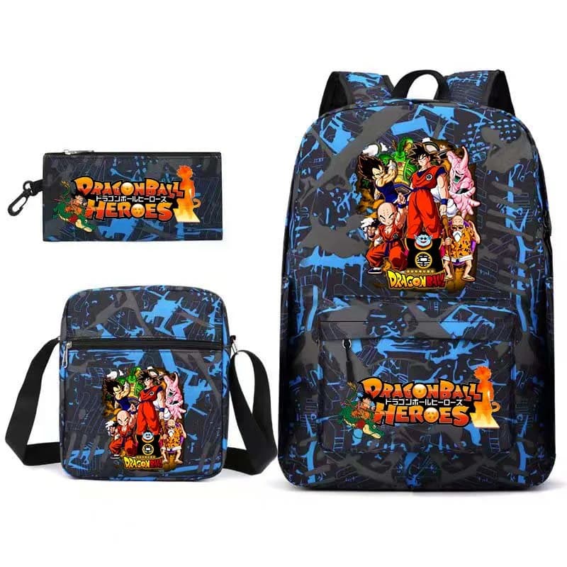 Set di 3 Pezzi Dragon Ball: Zaino, Borsa a Tracolla e Astuccio, Set Scolastico Anime Cartoon per Ragazzi, Regalo Trendy