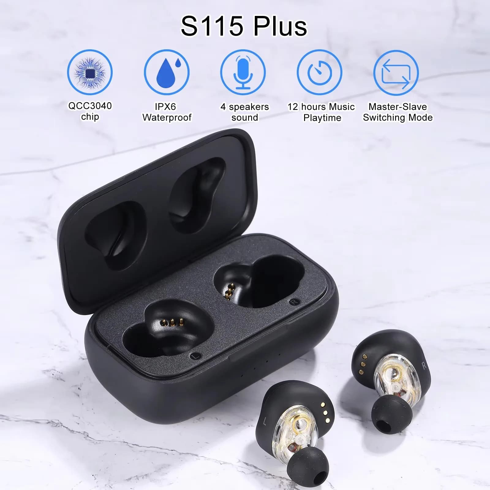 Original low earphones S115 Plus ENC wireless headphones with QCC3040 chips Dual dynamic driver Volume control Bluetooth TWS