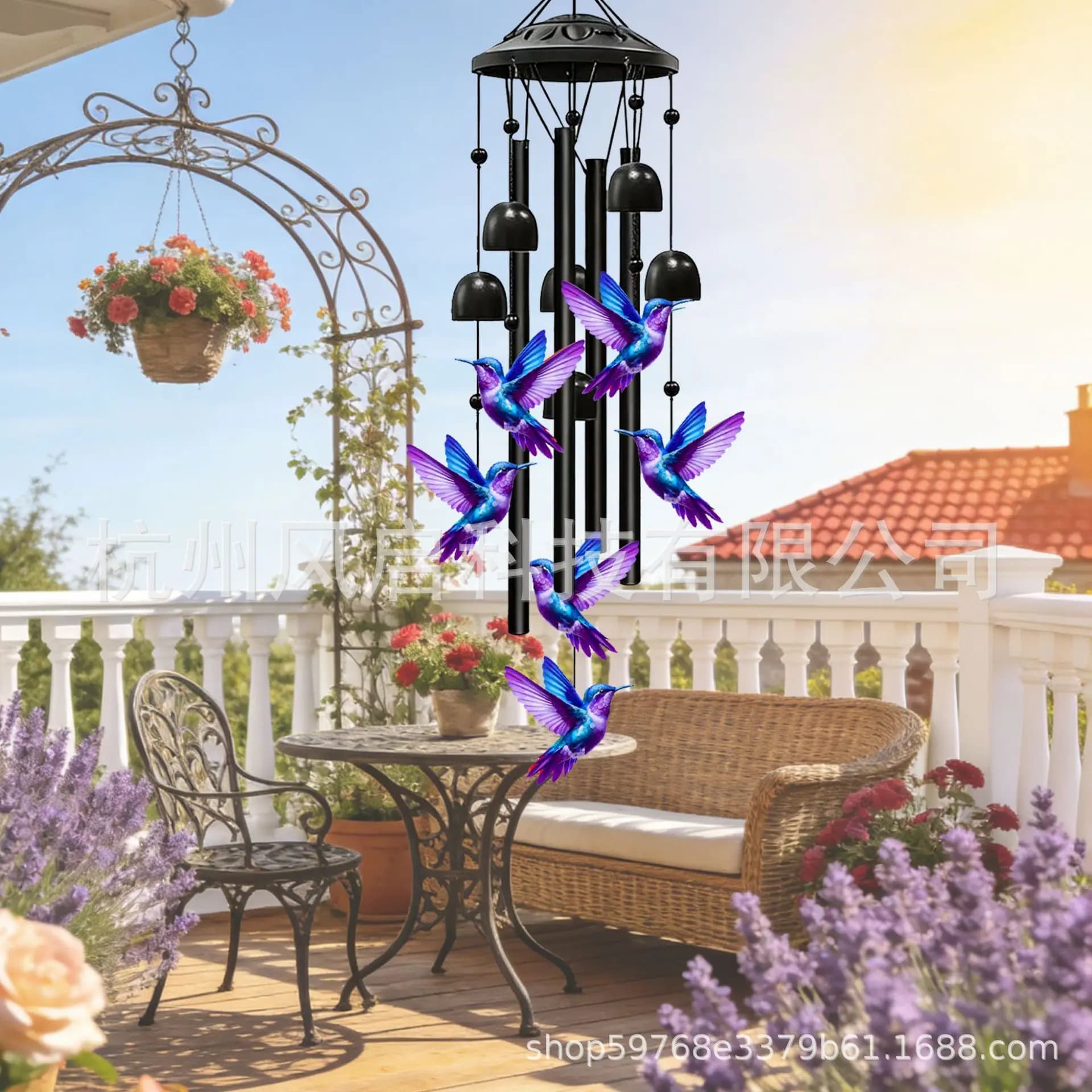 Hummingbird Metal Wind Chimes Courtyard Outdoor Decoration Painted Aluminum Tube Pendant Home Gift Wrought Iron