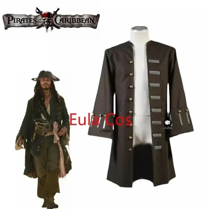 ♥ Costume di Halloween per Cosplay Pirati dei Caraibi Jack Sparrow Giacca Cappotto Parrucca Scarpe Vestiti Nuovo 2026 Topspeed Cos