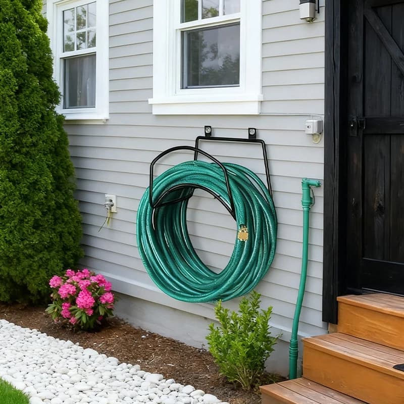 Supporto a parete per tubi e tubi flessibili da giardino, in metallo, con installazione fissa, in acciaio al carbonio