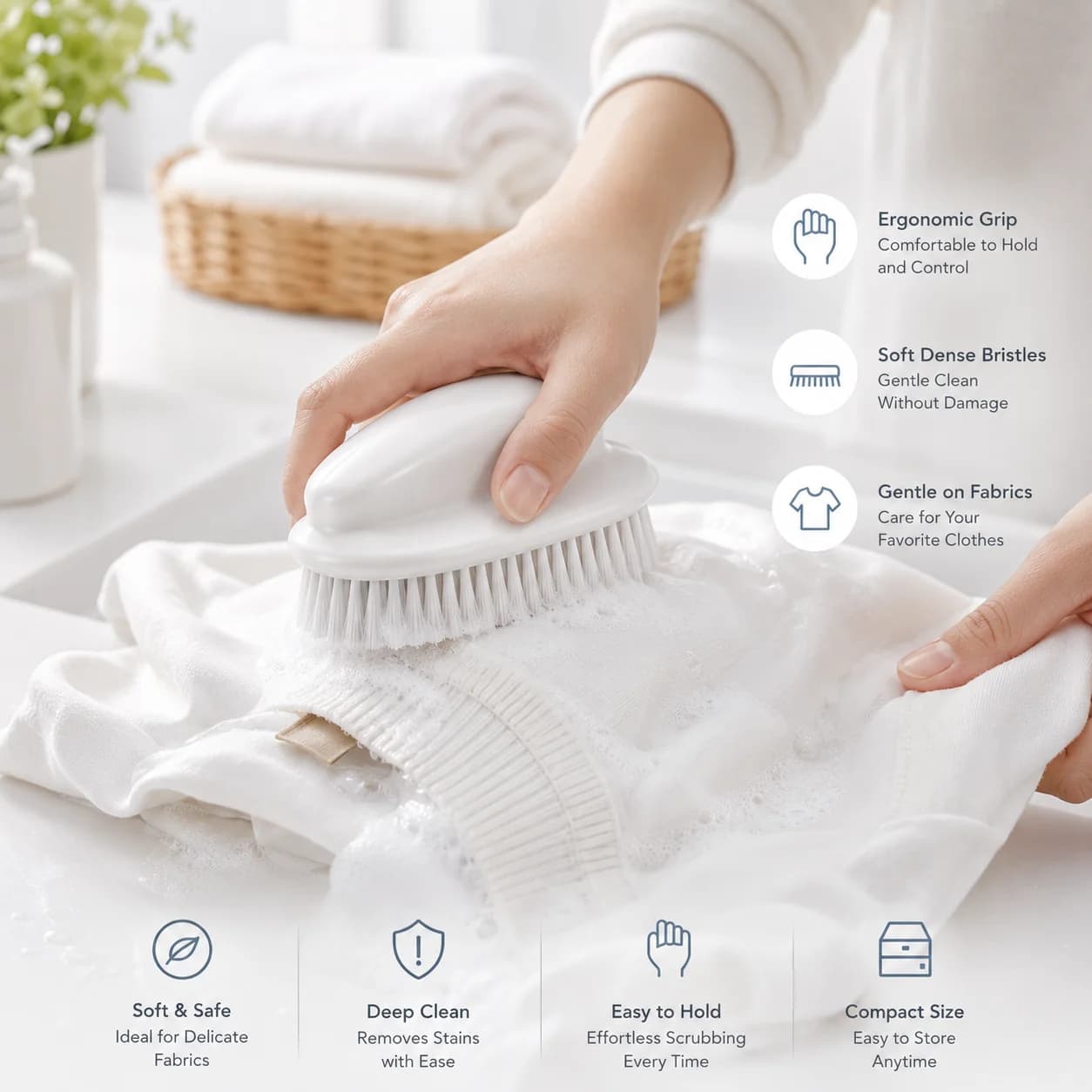 Plastic Multi-Purpose Cleaning Brush, Soft Bristle Laundry Scrubber for Clothes and Shoes