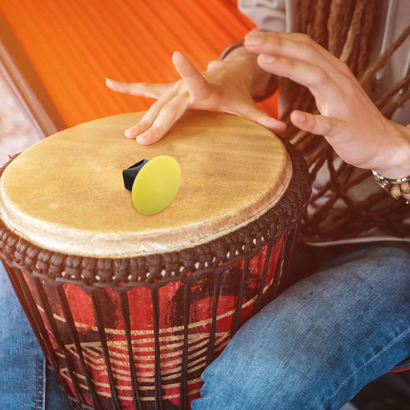 Tamburo Africano con Sonagli da Dito, Strumento Ritmico Portatile, Sand Shaker Leggero per Ukulele, Chitarra, Accessori per Percussioni da Interno