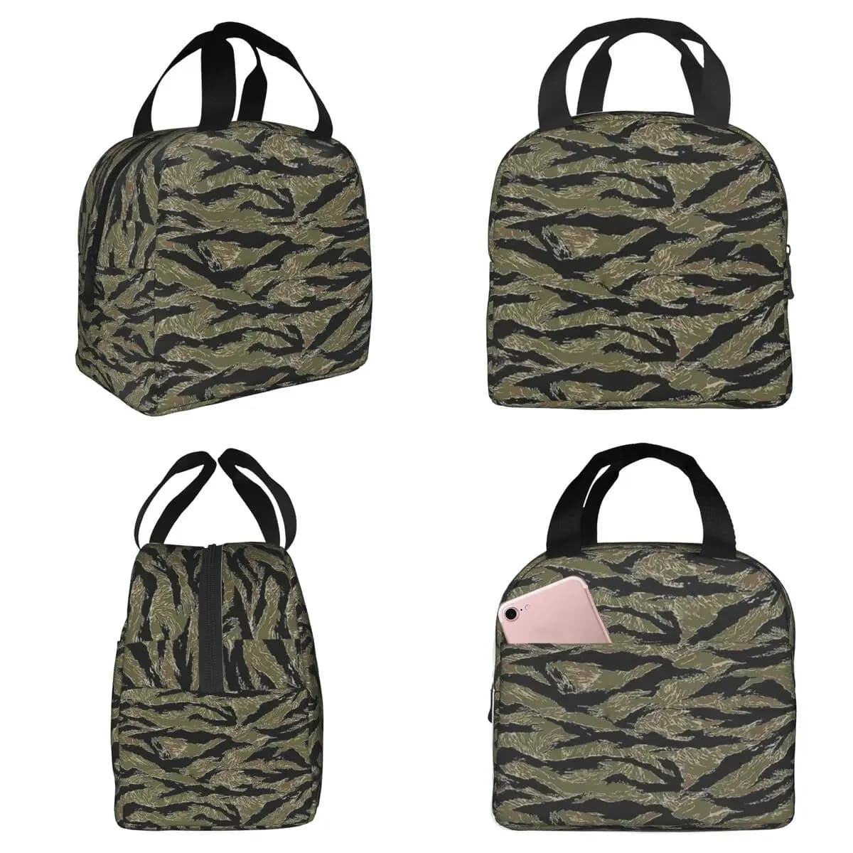 Borsa termica per il pranzo con motivo mimetico Tiger Stripe dell'esercito americano per donna, borsa termica per ufficio, contenitore per alimenti, borsa termica per il pranzo