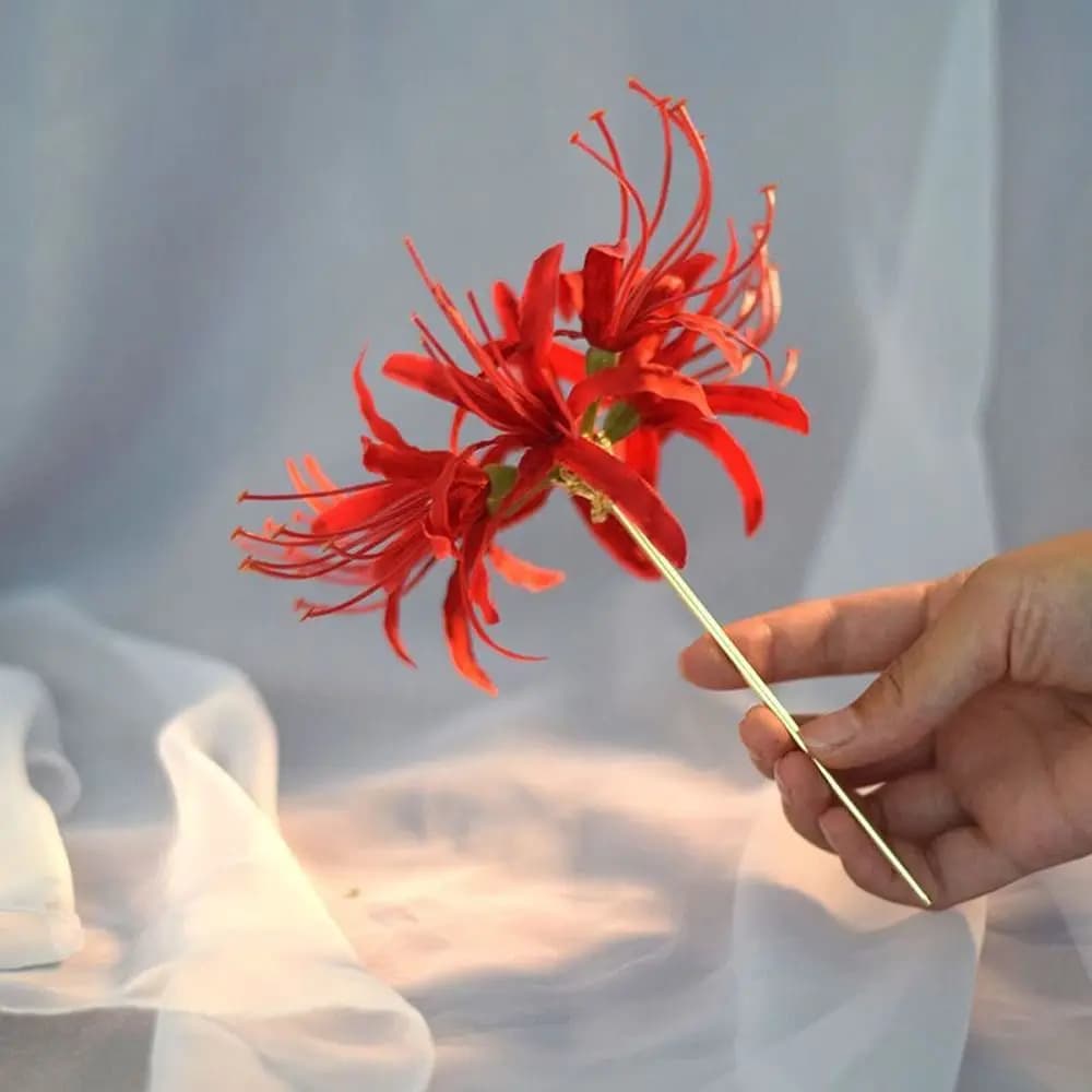 Elegnat Artificial Flowers Lycorisradiata Hair Stick Artificial 3D Flower Hairpin Handmade Chinese Style Hanfu Hair Clip Party