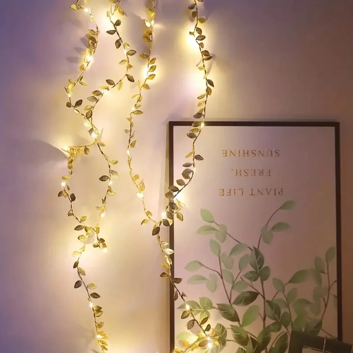Luci a LED 20/50/100 con foglie dorate e argentate, a batteria, ghirlanda di piante artificiali, luci a filo per matrimoni, feste e decorazioni domestiche