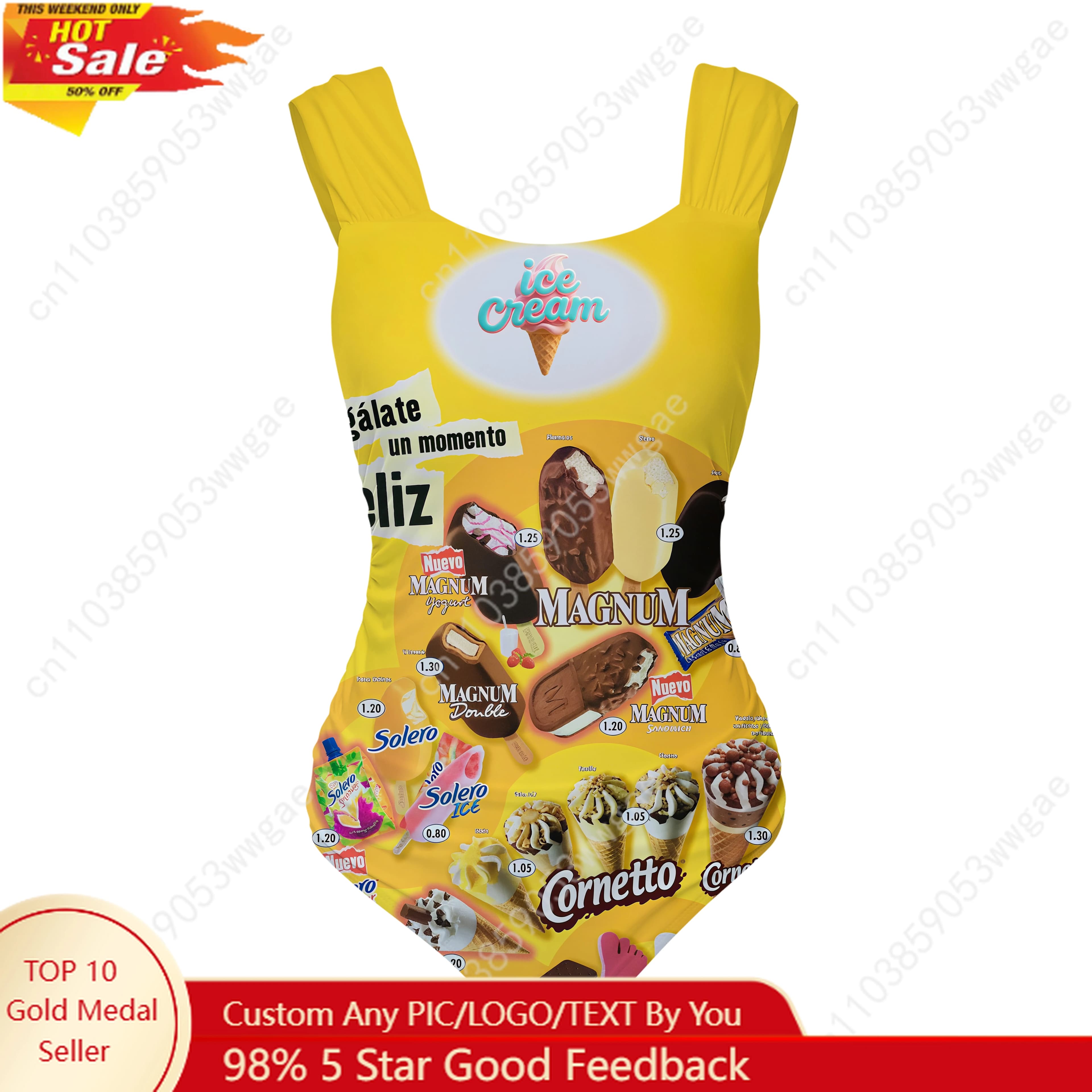 Full swimsuit with ice cream, wide strap, women's swimsuit, custom swimsuit, swimming pool, beach, sexy bikini, custom swimsuits