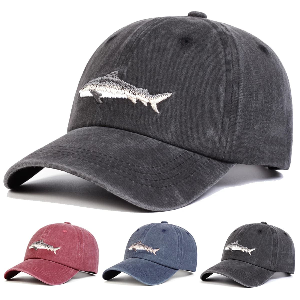 Berretto da baseball unisex con ricamo squalo da 1 pezzo, protezione solare regolabile per esterni, cappello per il tempo libero, primavera autunno, viaggi, turismo, vacanze