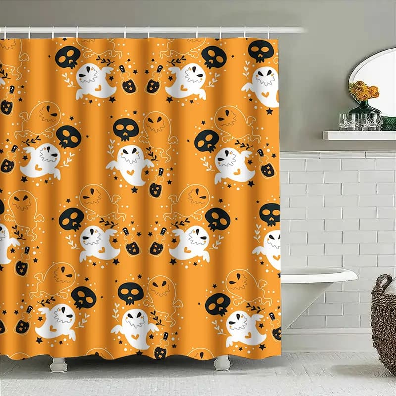 Tuniu Tenda da doccia fantasma di Halloween Simpatico modello di fantasmi spettrali Decorazione da bagno spaventosa per bambini Ragazzi adolescenti Ragazze