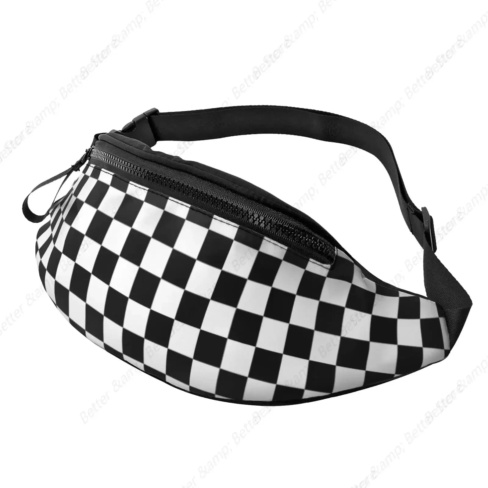 Men's Black and White Adjustable Waist Waist Bag for Men's Travel Hiking Cycling Running
