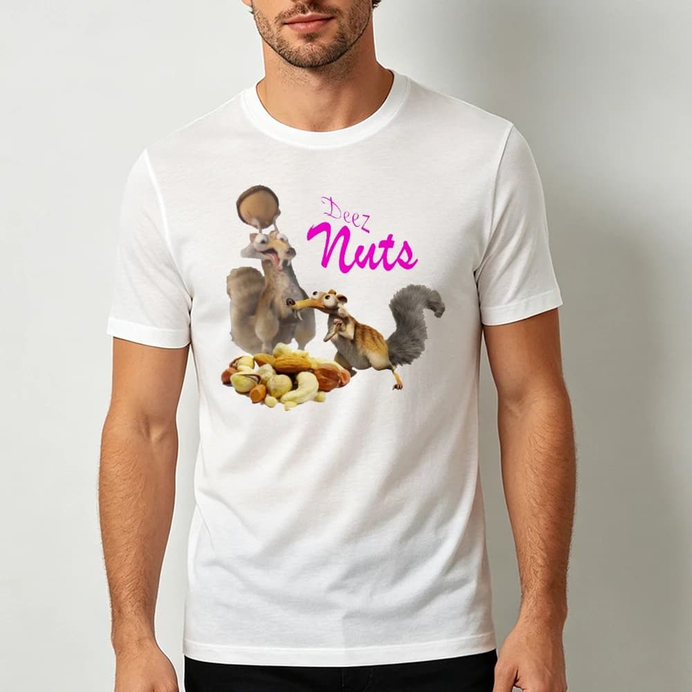 Deez Nuts Squirrel Cartoon Mixed Nut Graphic Men Summer T Shirt Playful Pop Culture Meme Motif Short Sleeve Garment