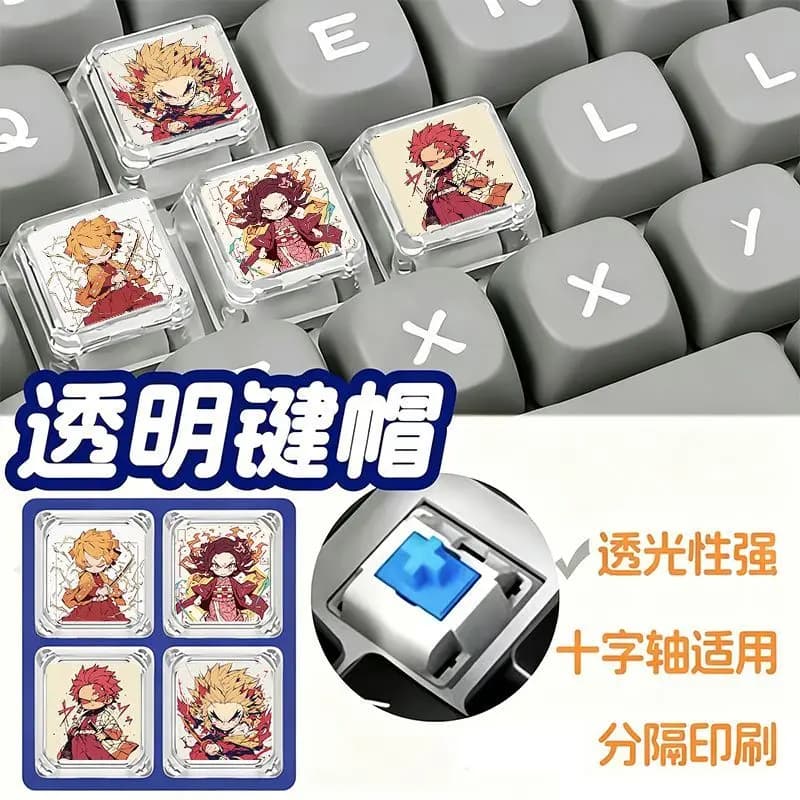 Demon Slayer Zenitsu, Tanjiro, Nezuko personality keycaps, cross mechanical keyboard, transparent backlit, gift for friends