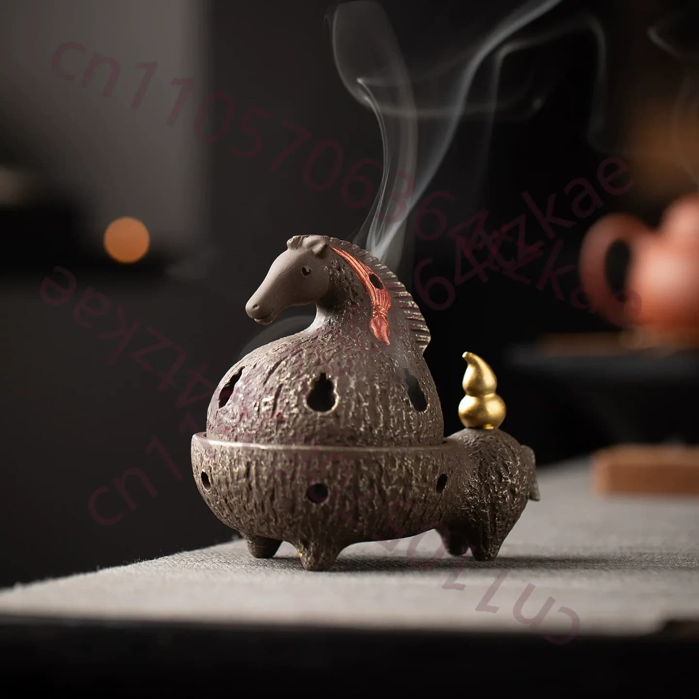Antique Zisha Tang Horse Incense Burner, Ceramic Censer for Stick Incense, Fortune Horse Statue Home Decor, Zen Desktop Ornament