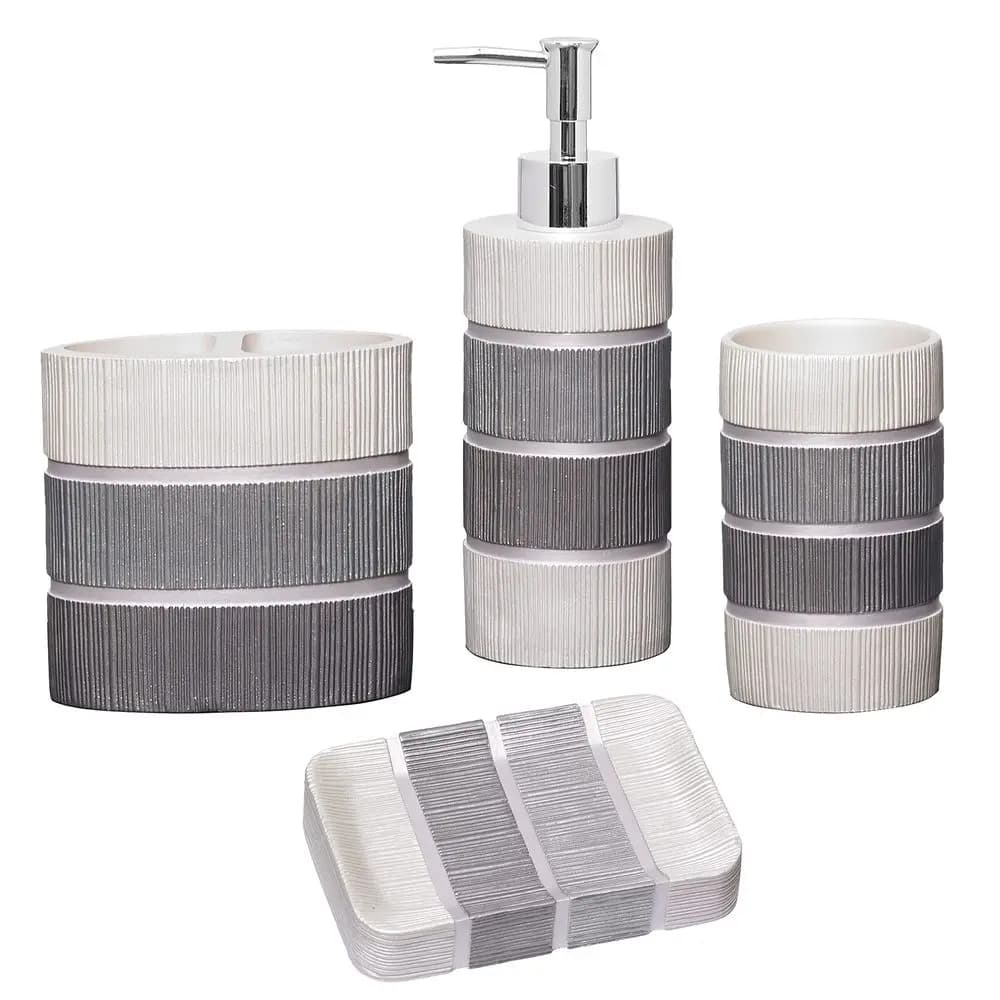 Set di 4 Accessori Moderni per Bagno, Dispenser Sapone, Bicchiere, Portaspazzolino e Portasapone di Lusso C