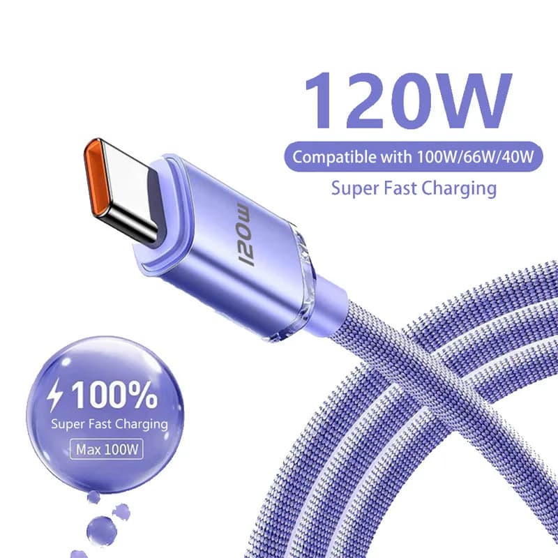 Cavo USB C da 120W per ricarica rapida, lunghezze 0,25M 1M 2M, ricarica veloce per Samsung Xiaomi Huawei, cavo dati di tipo C per telefono.
