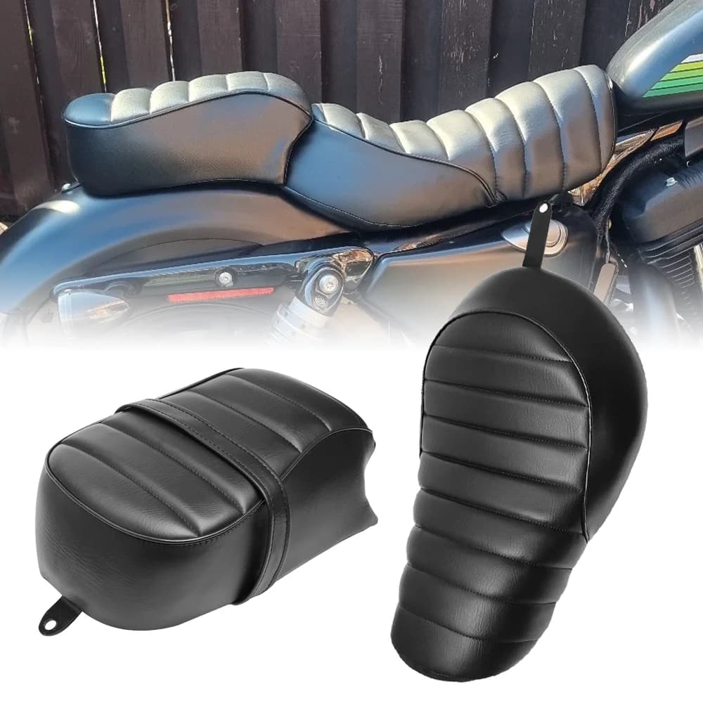 Motorcycle Front Rear PU Leather Pillow Solo Seat Cushion For Harley Sportster XL iron 883 1200 2016-2021 Driver Passenger Seat