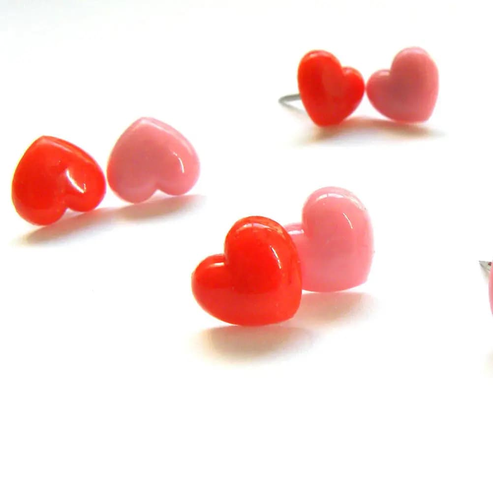2 Boxes Pink Heart Style Push Pins Plastic Head Sturdy Iron Tip Round Safety Design Colorful Patterns for Bulletin Board Office