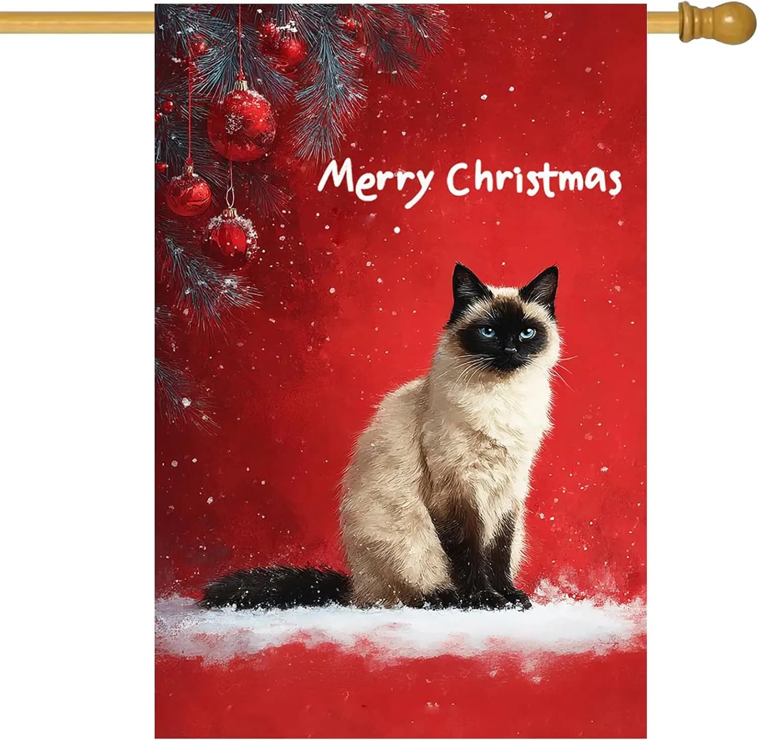 Bandiera da Giardino per Natale 28 x 40 Pollici, Doppia Faccia, con Design di Gatto, Albero di Natale e Citazione, per Benvenuto