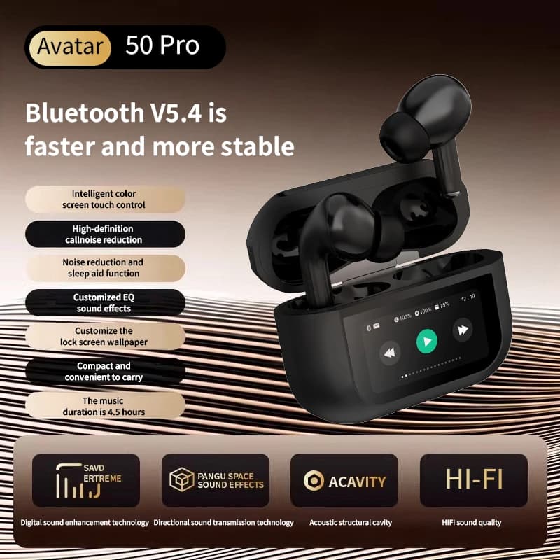 Wireless 50Pro ANC Bluetooth 5.4 with Reduction of Noise, Waterproof Call Headphones, for Sports, Gaming, Guide, with Touch Screen