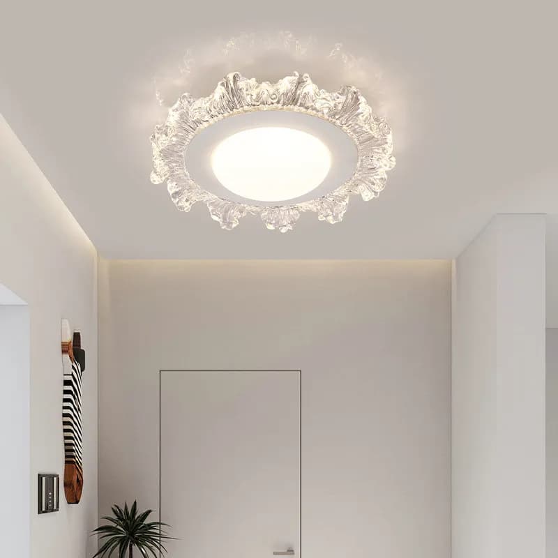 Lampada da Soffitto LED in Cristallo Moderna e Lussuosa, Plafoniera con Anello in Vetro Texturizzato per Corridoio, Camera da Letto, Soggiorno, Ristorante, Casa