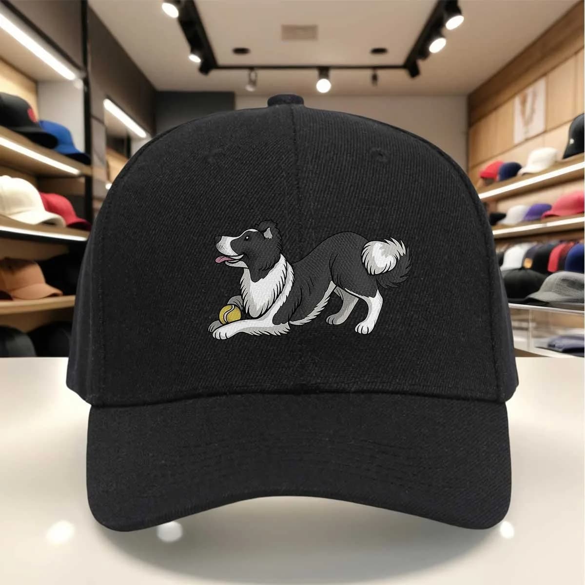 Cappellino da baseball con stampa di un Border Collie che gioca con la palla da tennis, cappello morbido e regolabile per sport all'aria aperta e uso quotidiano