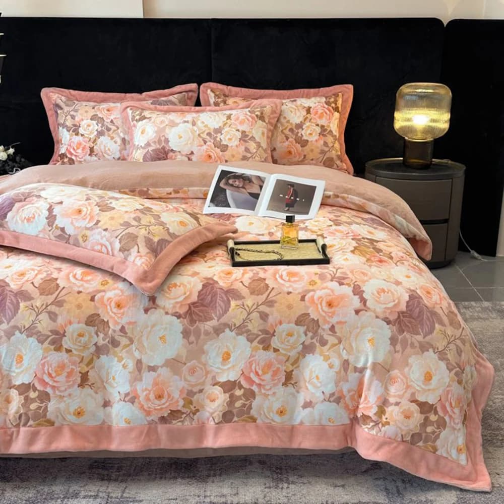 Set of four soft pieces in digital printed milk velvet thickening set warm winter duvet cover pillow set