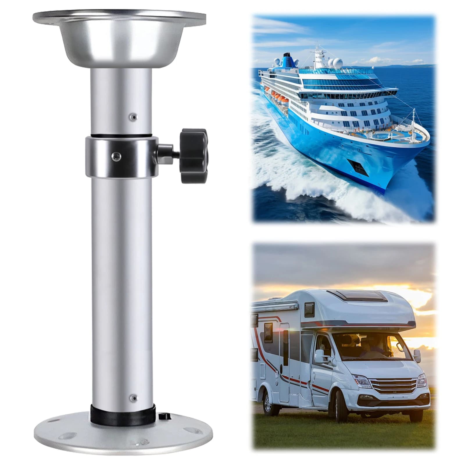 Base di Supporto in Lega di Alluminio Staccabile a 3 Livelli, Telaio di Montaggio Telescopico, Sistema di Sollevamento a Una Gamba per Barche, Yacht, Camper, Roulotte