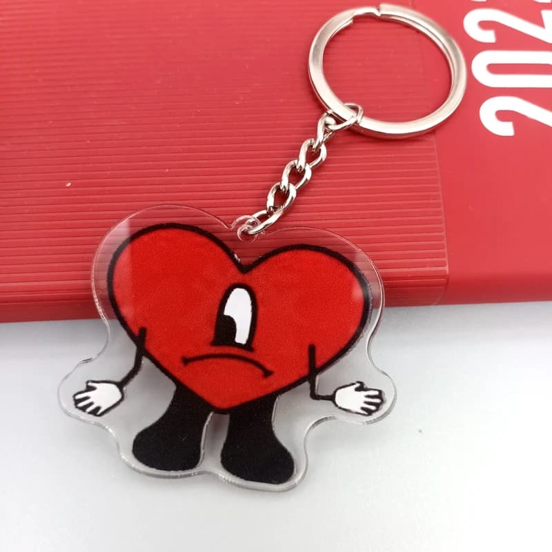 Funny Bad Bunny Red Heart Rapper Acrylic Keychain Hip-hop Music Hip-Hop Keychain Cordino Fan collection Accessories for clothes bags