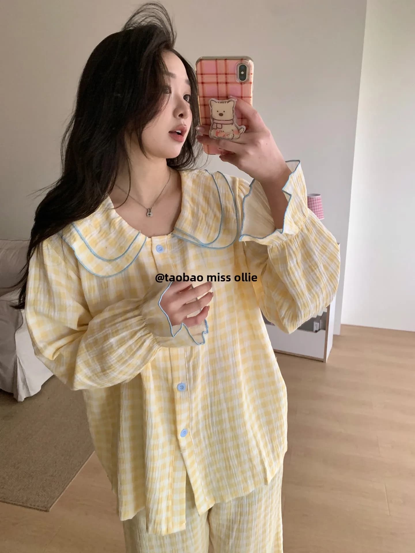 Women's Cotton Pajamas Long Sleeve Doll Collar Home Clothes Set Spring Autumn Double Layer Comfortable Soft Print Sleepwear