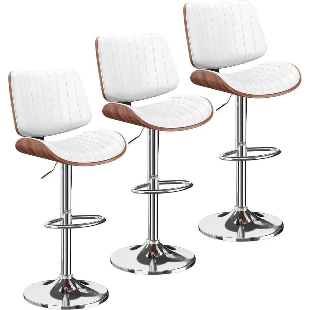 Set di 3 Sgabelli da Bar Girevoli Regolabili in Pelle PU con Schienale e Poggiapiedi per Bancone Cucina o Sala da Pranzo, Bianco