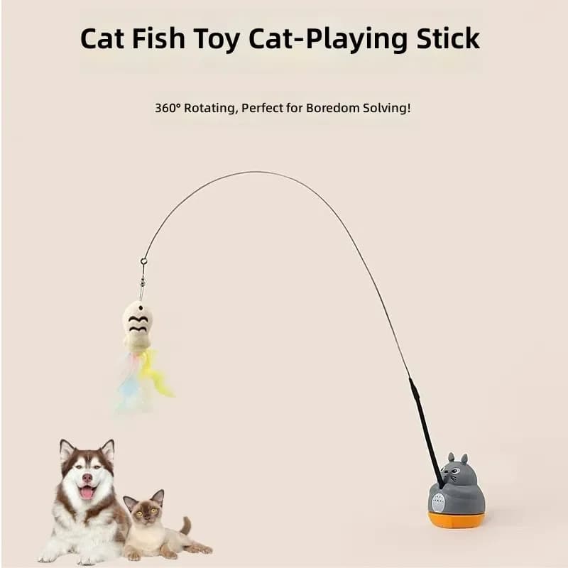2026 Manufacturer Wholesale Amazon Kitten Fishing Wire Long Rod Feather Bell Rotating Cat Teasing Stick Cat Toy Self-Hi