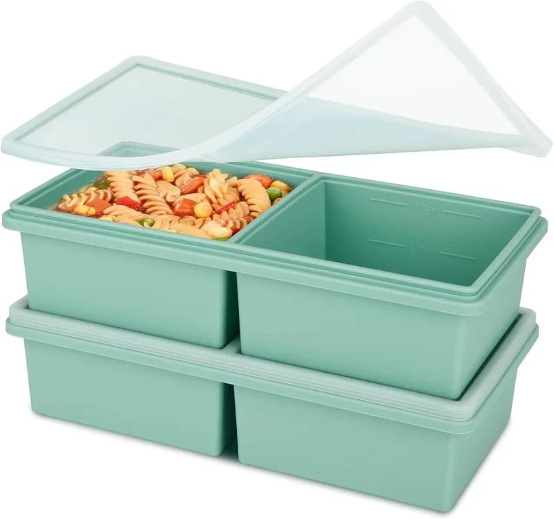 Vassoi per congelatore in silicone da 2 tazze con coperchi, contenitori per la preparazione di zuppe e pasti, controllo delle porzioni per salsa di lasagne, lavabili in lavastoviglie