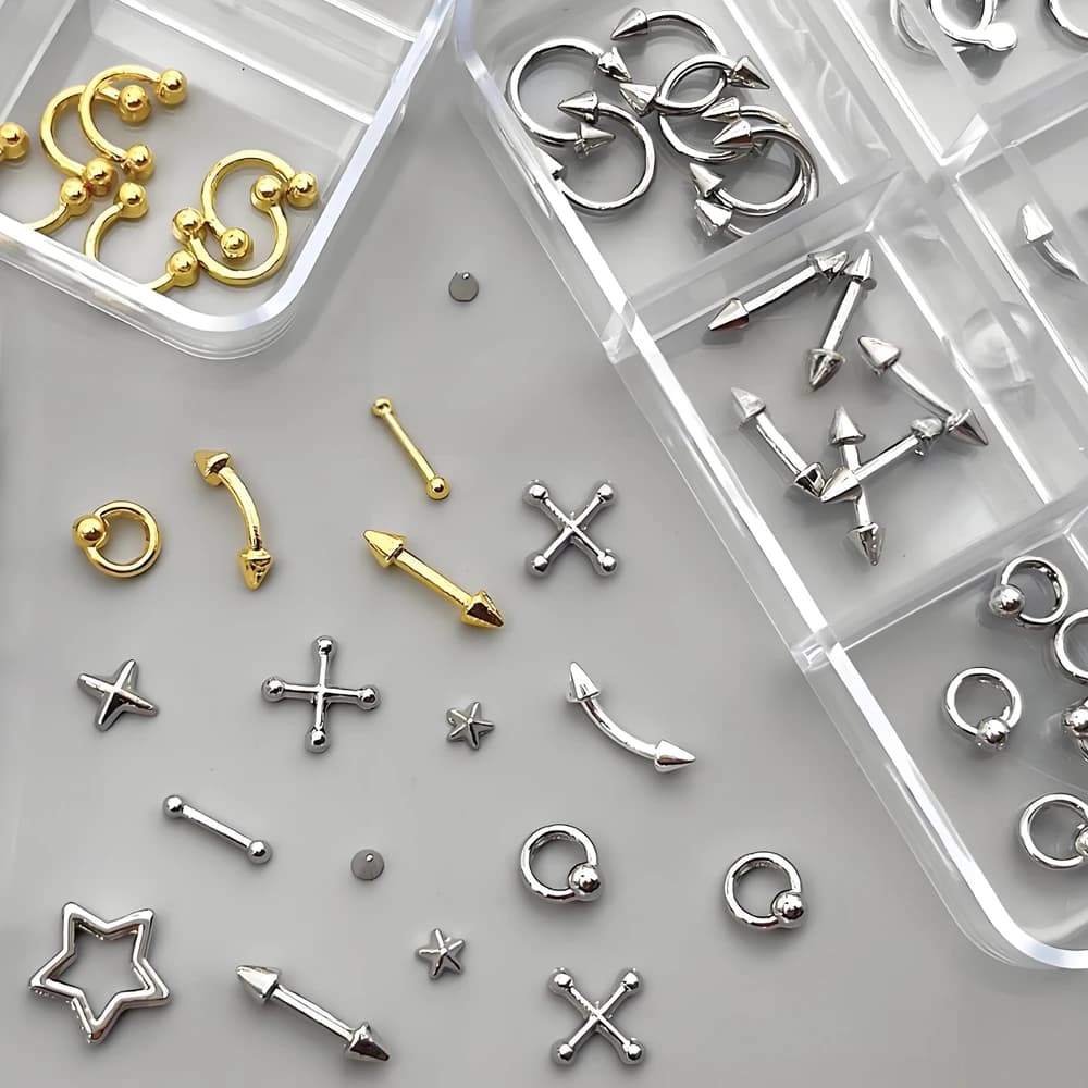 40 pezzi accessori per unghie stile punk borchie in lega piercing curva in metallo freccia rivetto parti ciondoli per unghie decorazione artistica forniture