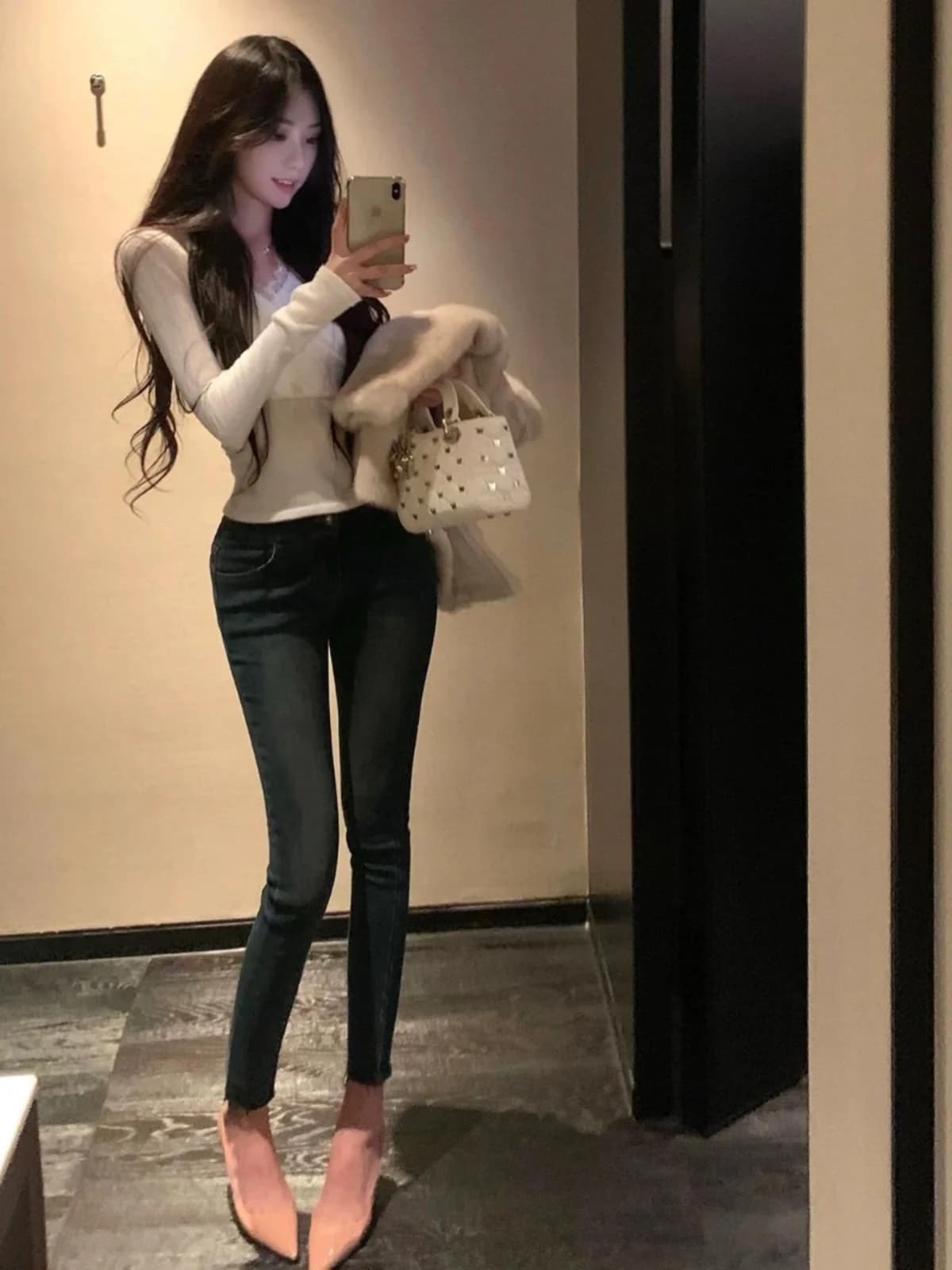 Jeans a Vita Alta Elasticizzati Blu Slim Fit da Donna, Pantaloni a Sigaretta Casual in Cotone Elasticizzato, Modello Nove Pezzi