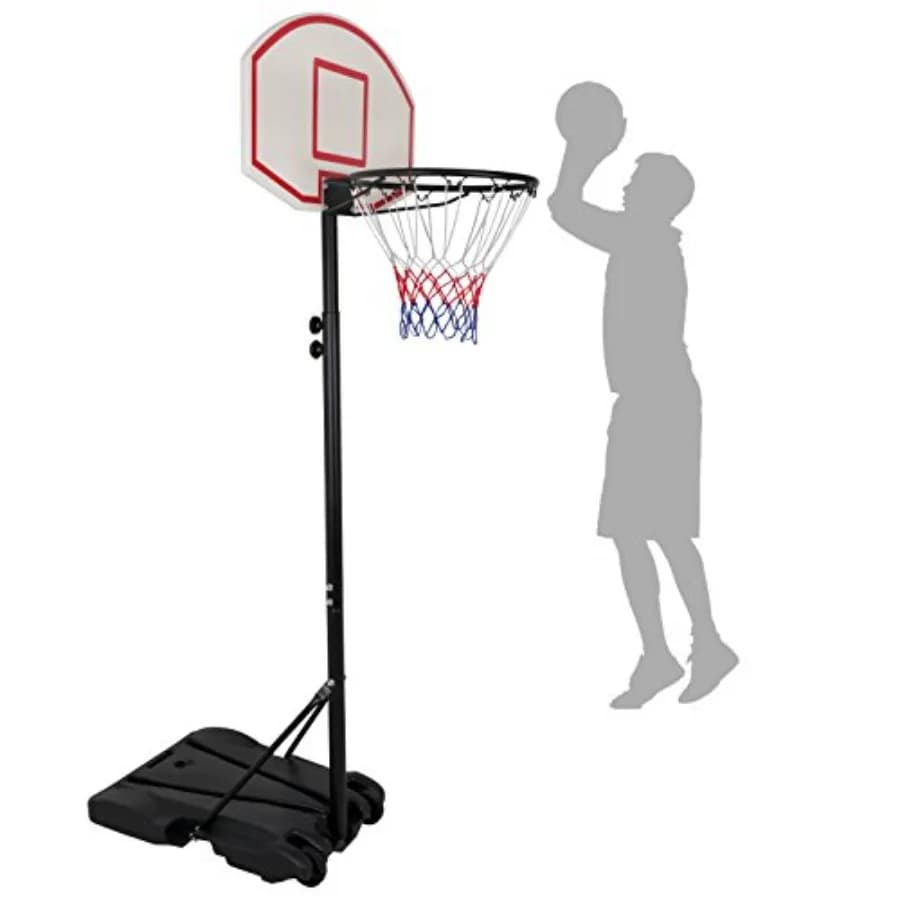 Supporto portatile per canestro da basket per uso interno, struttura in acciaio, finitura nera, altezza regolabile da 81'' a 98'' con ruote scorrevoli.