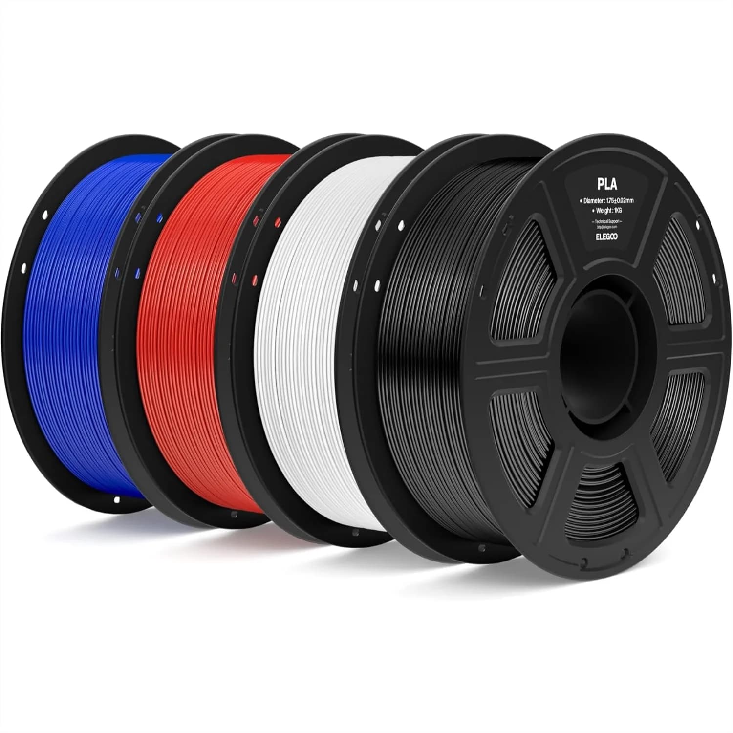 Filamento PLA 1.75mm Confezione da 4KG, Alta Precisione +/-0.02mm, 4 Bobine (2.2 libbre ciascuna) per Stampanti 3D FDM