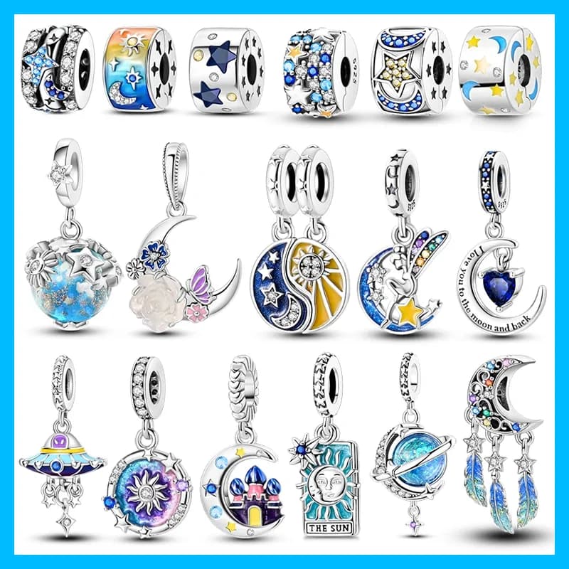 Castle Butterfly Feather Galaxy CZ Original Charms Silver Plated Bead Fit Bracelets Bag Keychain Charms Diy Women Gift Accessory