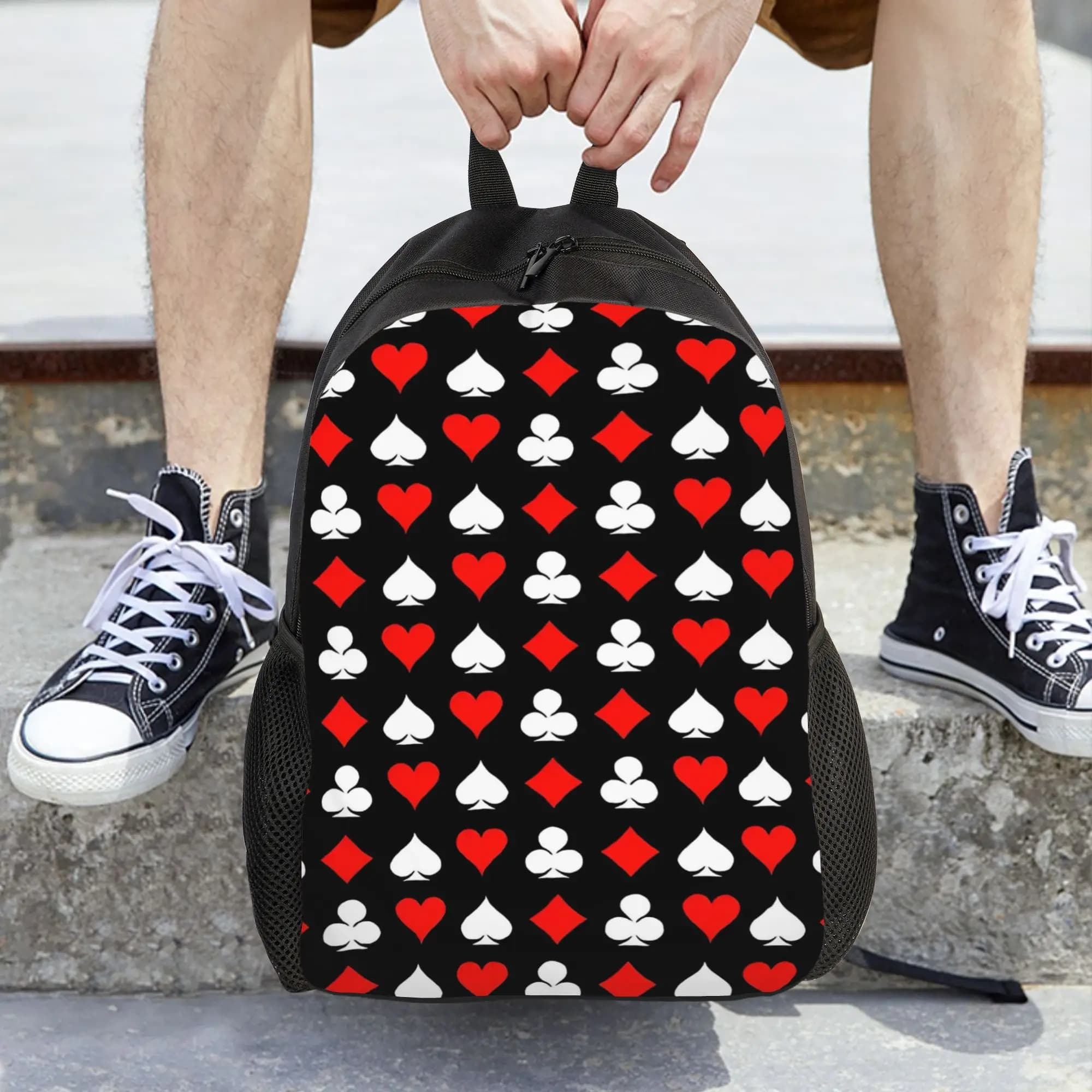 Zaino da donna con stampa carte da poker, alla moda, per studenti, borsa da scuola, zaino porta PC, borsa a tracolla da viaggio per adolescenti