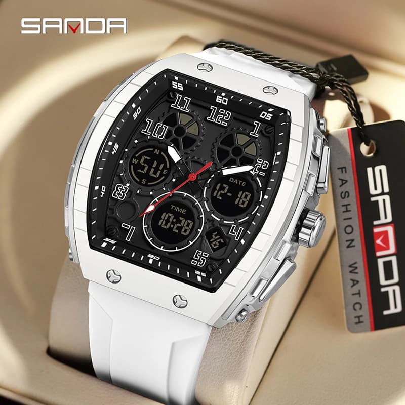 Men's SANDA wristwatch, Waterproof, Sporty, Quartz, Botte Shape Design