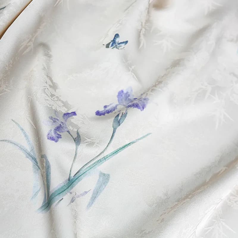 Elegante tessuto con stampa jacquard erba orchidea, traspirante, adatto alla pelle per camicie Qipao, abiti, camicette, tessuto primavera estate