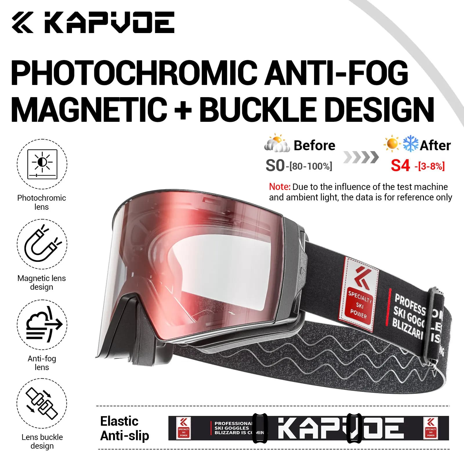 Kapvoe Occhiali da sci fotocromatici Snowboard Maschera antiappannamento per uomo Donna Kit di occhiali Protezione UV400 Occhiali da neve Motoslitta Inverno