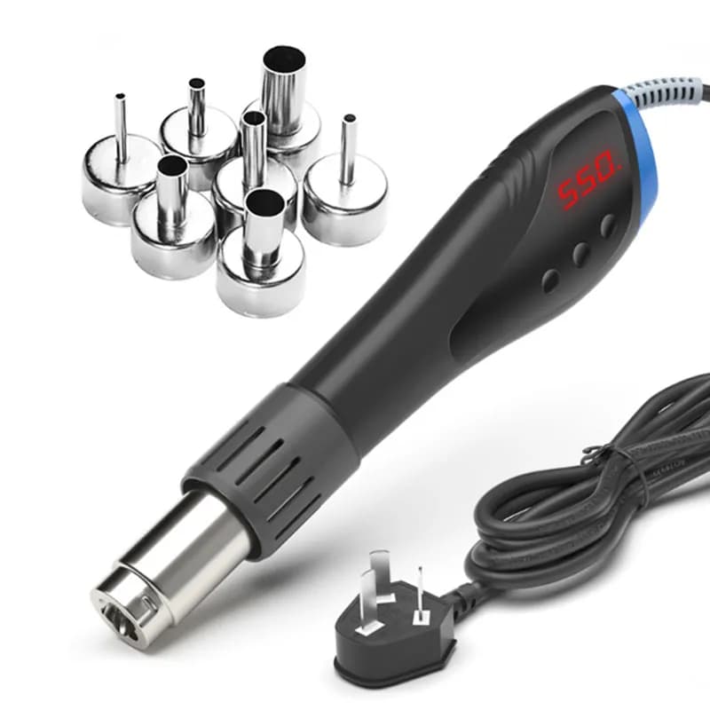 Pistola ad Aria Calda Digitale 600W, Stazione di Rilavorazione Portatile per Saldatura, Dissaldatura, Termoretrazione e Riparazione Elettronica