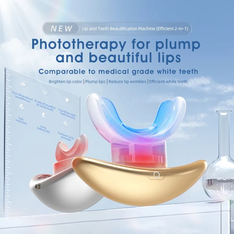 Beauty device for lip teeth 2 in 1, phototherapy for fleshy lips, teeth whitening with blue light, safe for food, compact and portable use